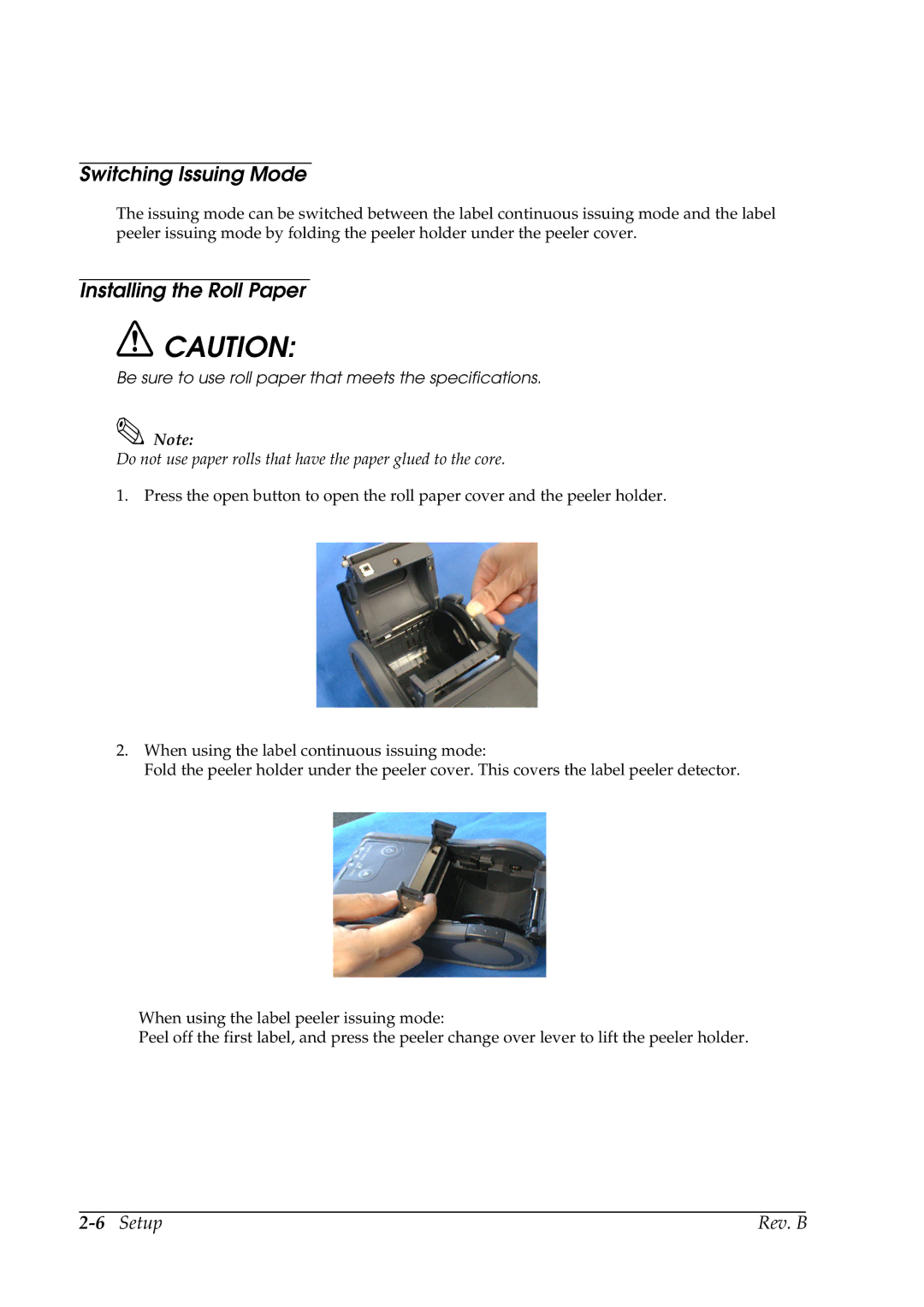 Epson TM-P60 manual Switching Issuing Mode, Installing the Roll Paper 