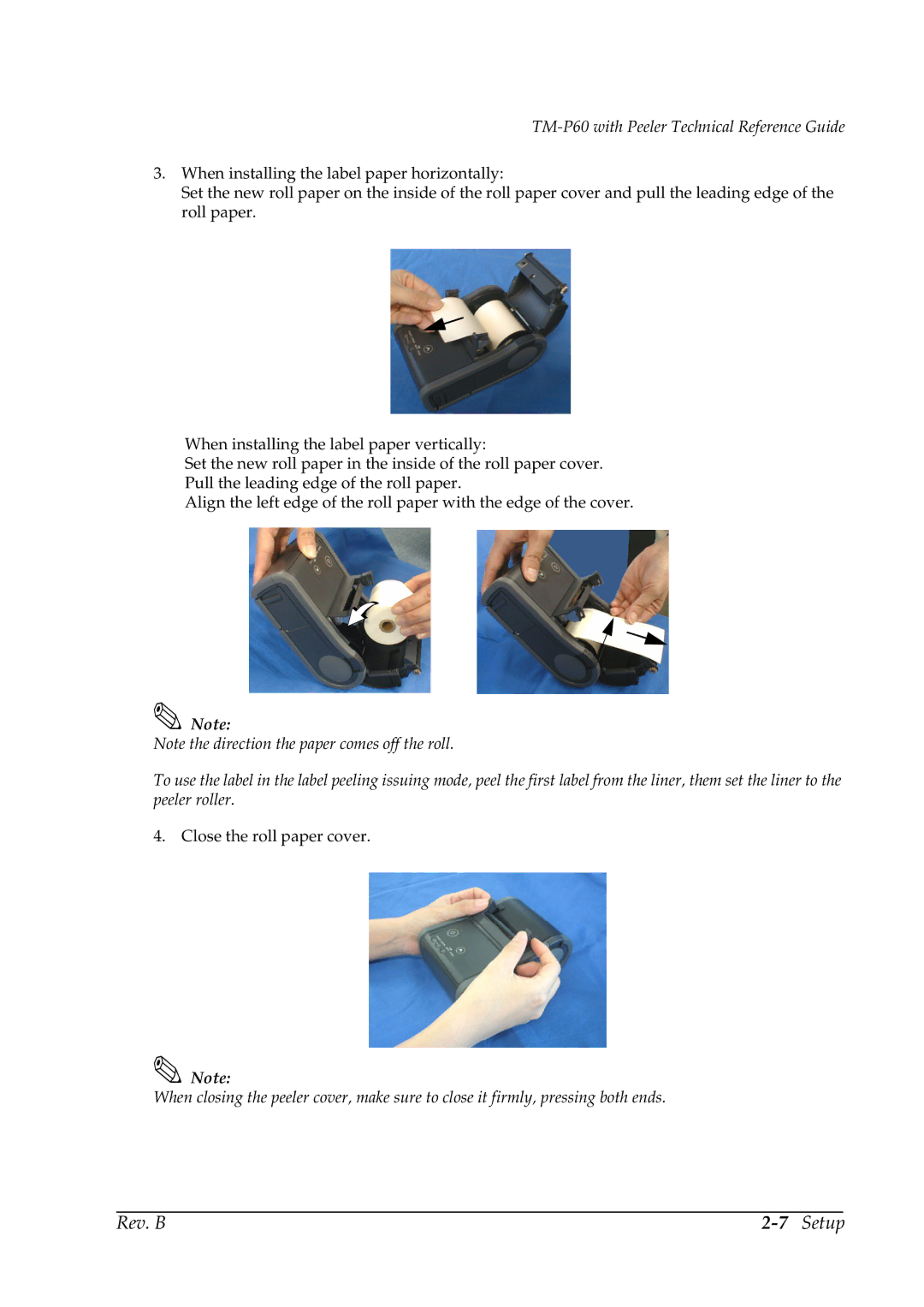 Epson TM-P60 manual Rev. B 7Setup 