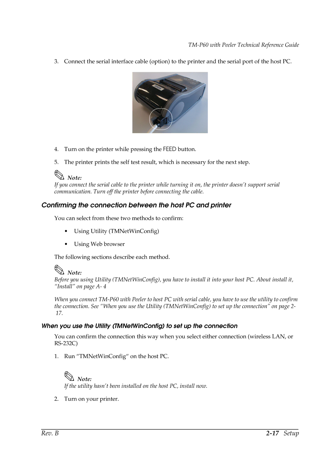 Epson TM-P60 manual Confirming the connection between the host PC and printer 