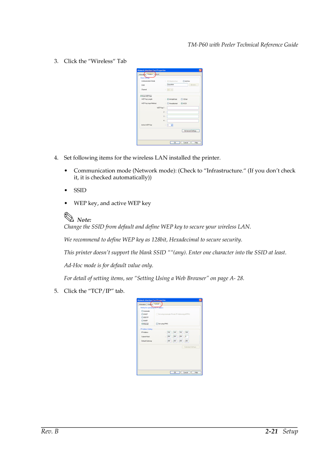 Epson TM-P60 manual WEP key, and active WEP key 