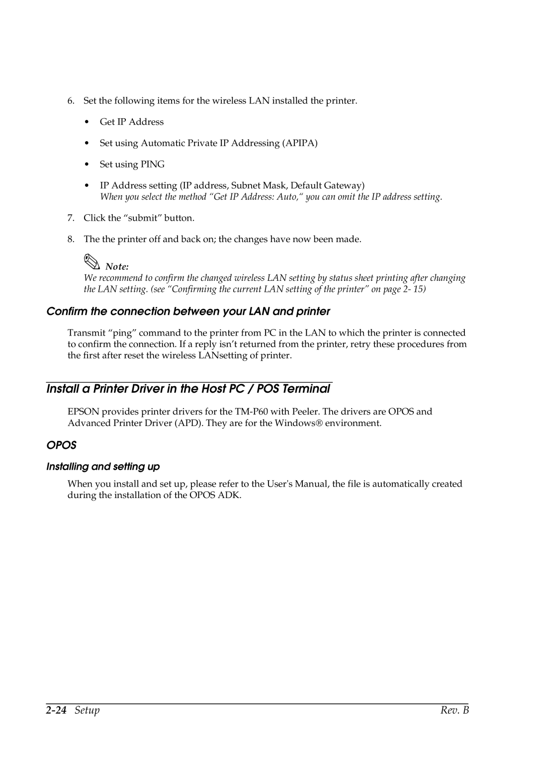 Epson TM-P60 Install a Printer Driver in the Host PC / POS Terminal, Confirm the connection between your LAN and printer 