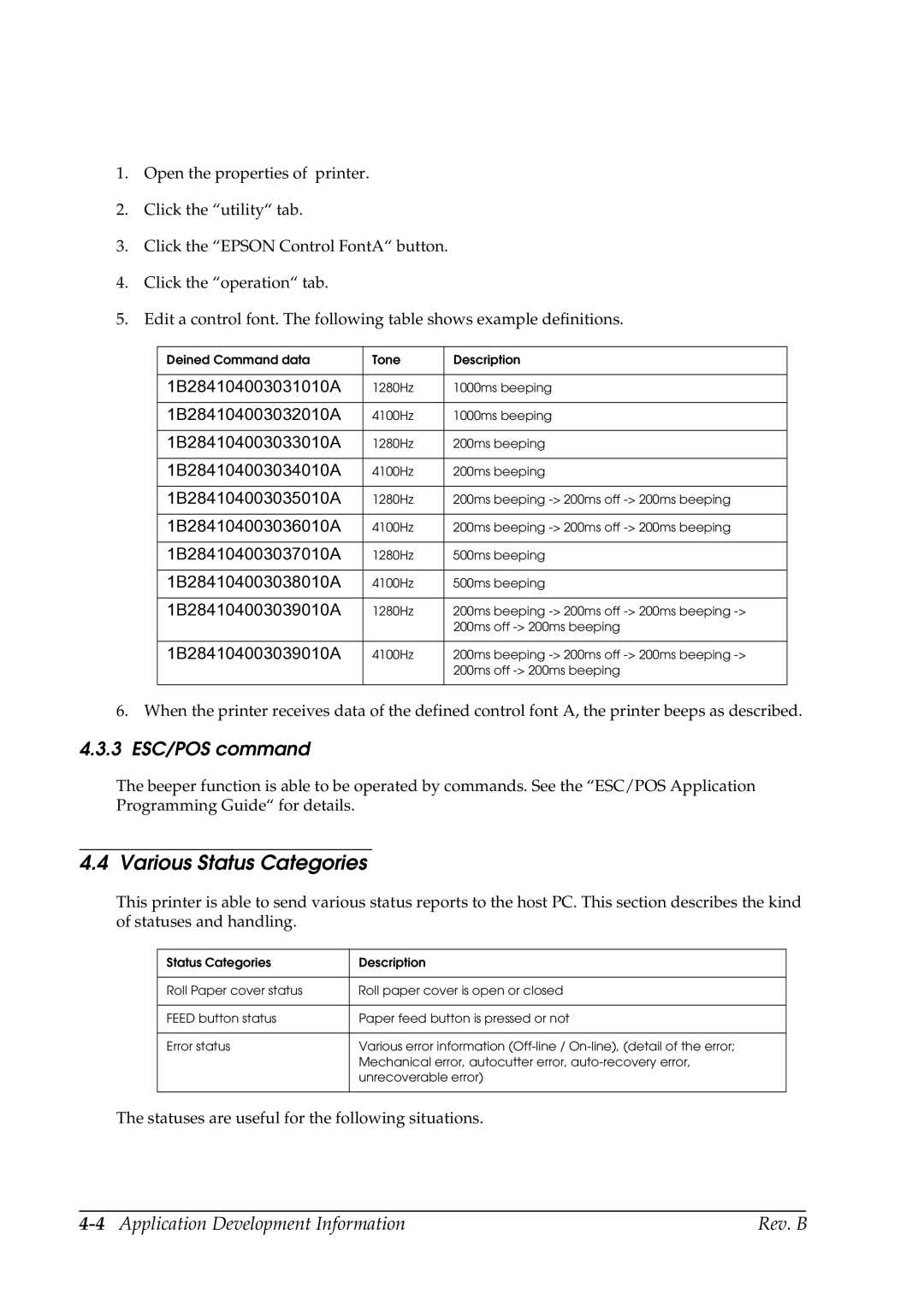 Epson TM-P60 manual Various Status Categories, 3 ESC/POS command 