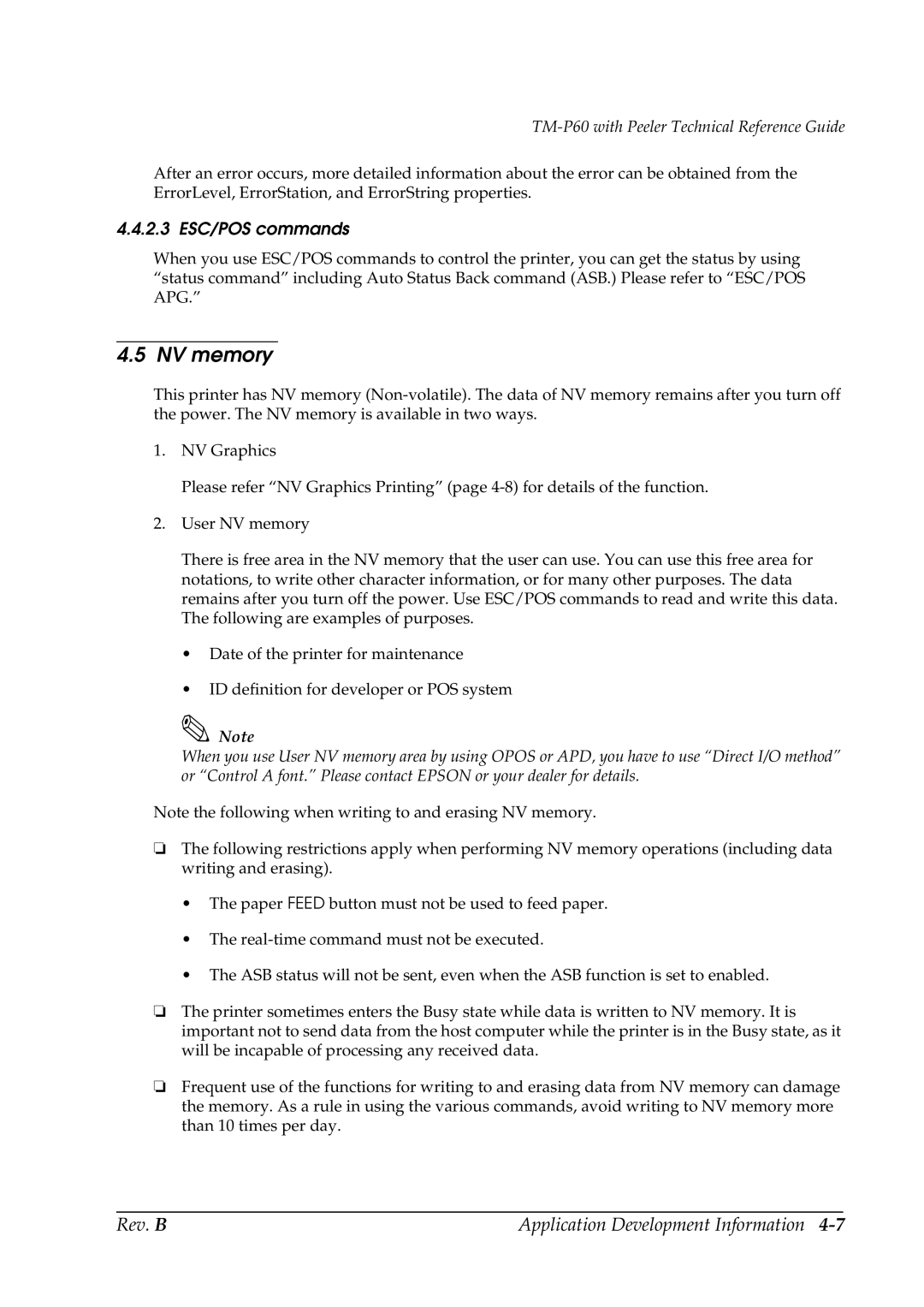 Epson TM-P60 manual NV memory, 2.3 ESC/POS commands 