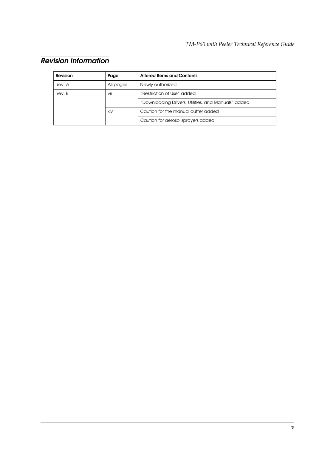 Epson TM-P60 manual Revision Information 