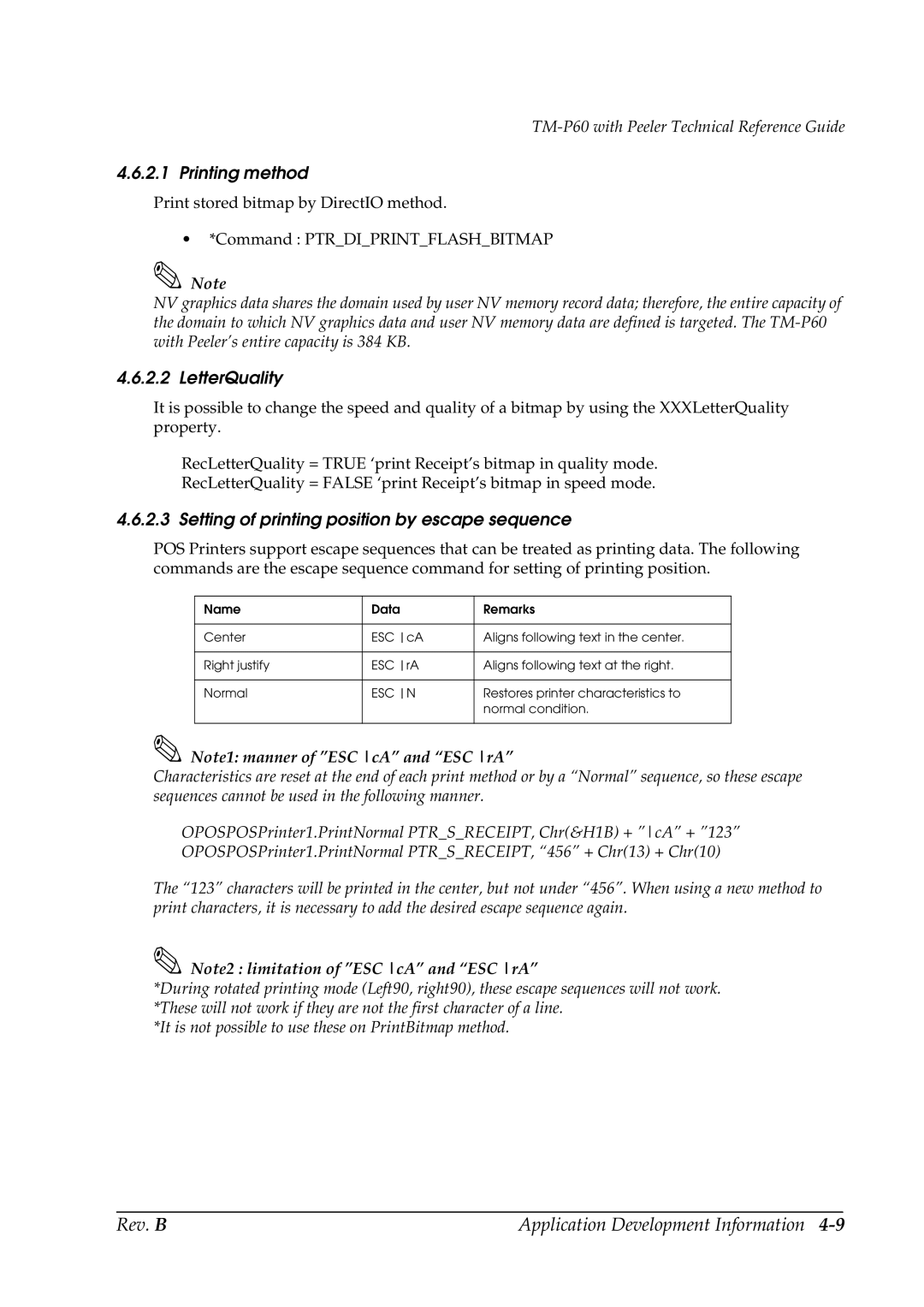 Epson TM-P60 manual Printing method, LetterQuality, Setting of printing position by escape sequence 