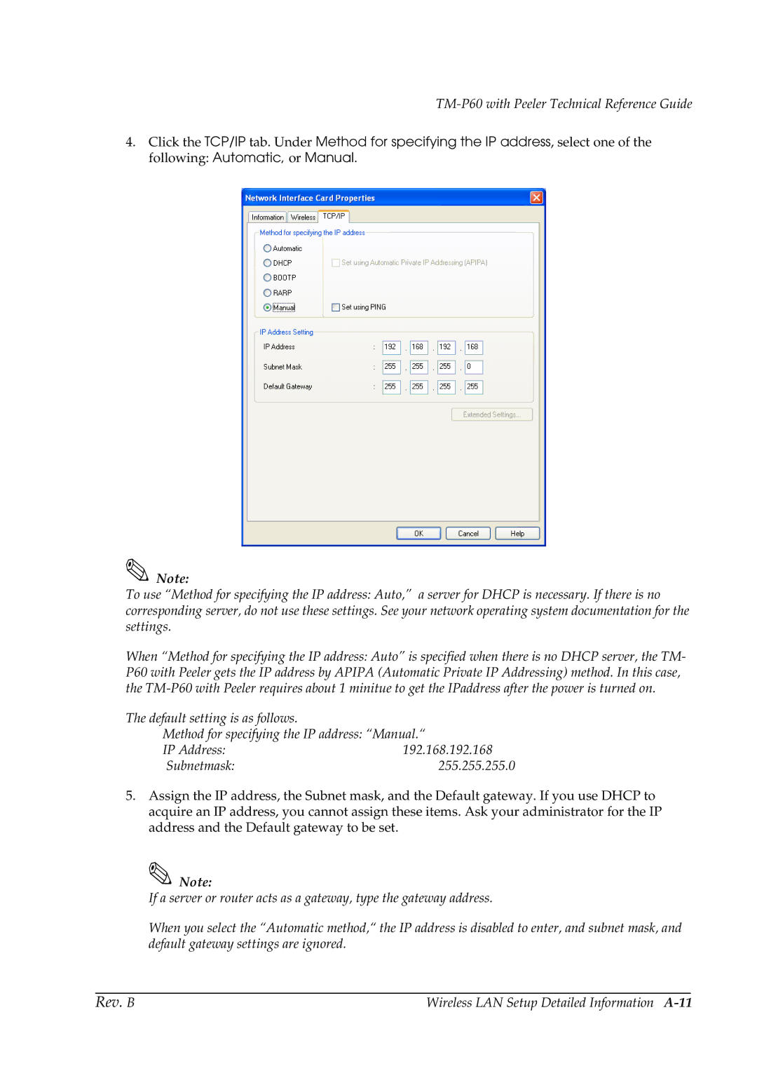 Epson TM-P60 manual Wireless LAN Setup Detailed Information A-11 