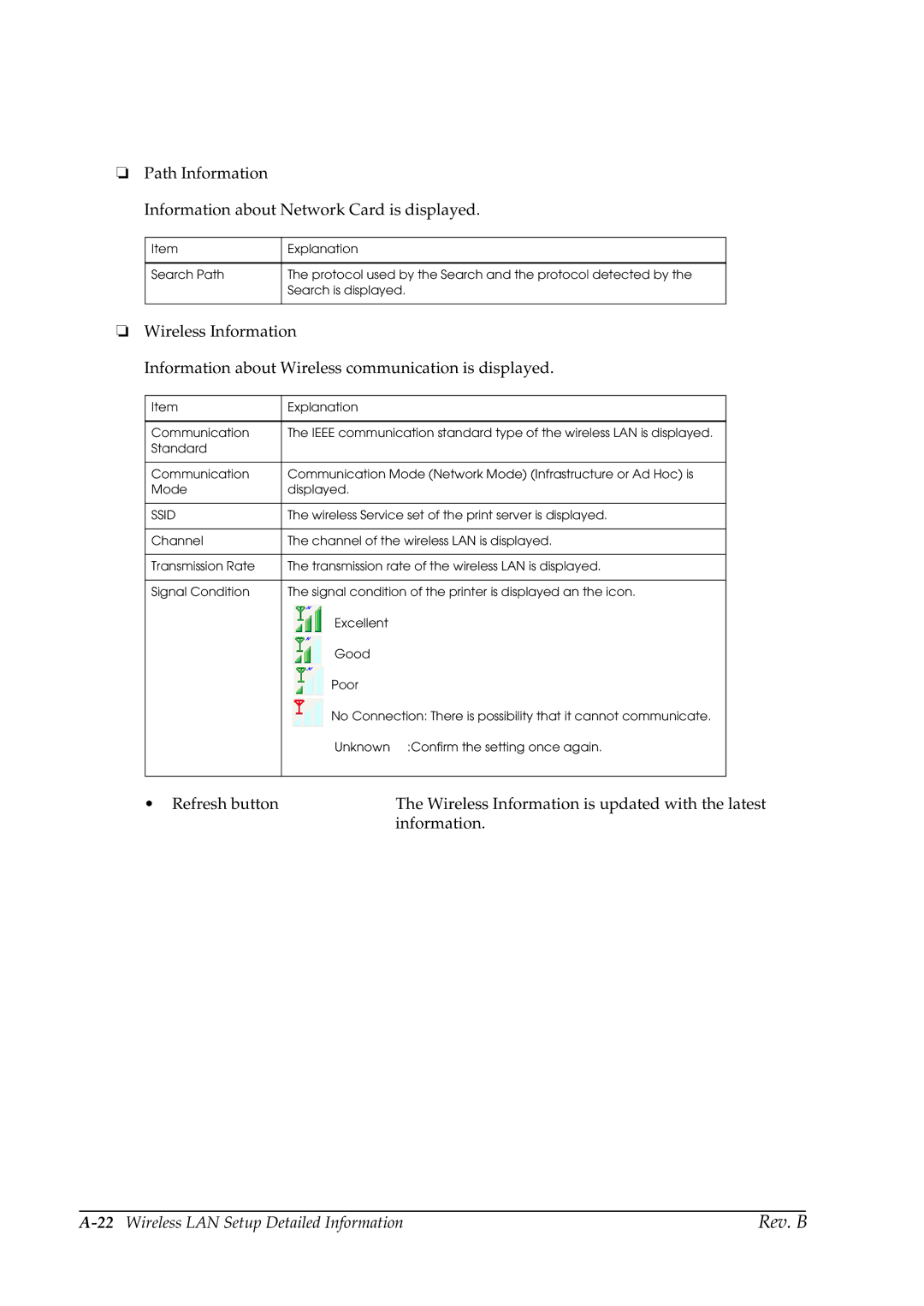 Epson TM-P60 manual 22Wireless LAN Setup Detailed Information 