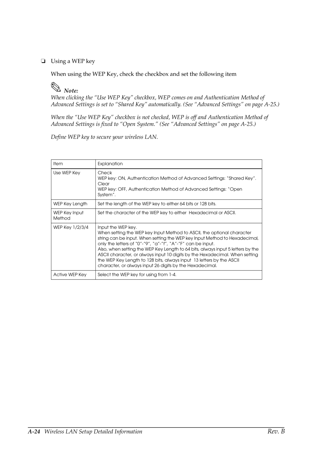 Epson TM-P60 manual 24Wireless LAN Setup Detailed Information 