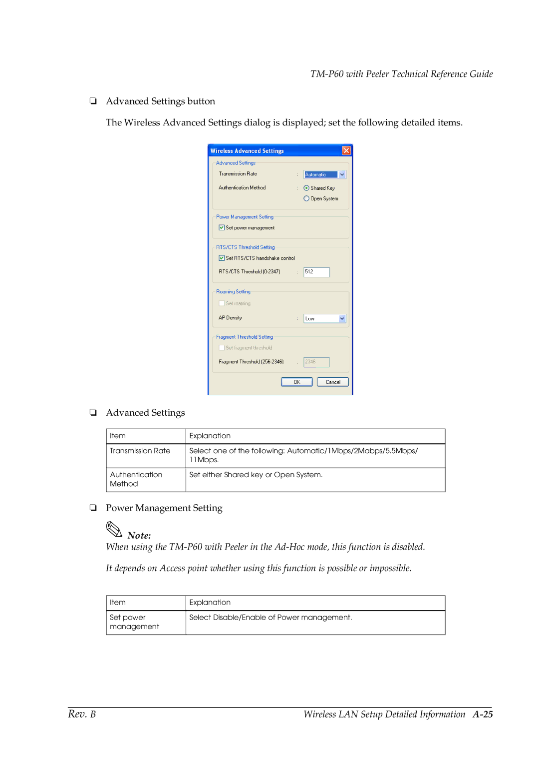 Epson TM-P60 manual Wireless LAN Setup Detailed Information A-25 