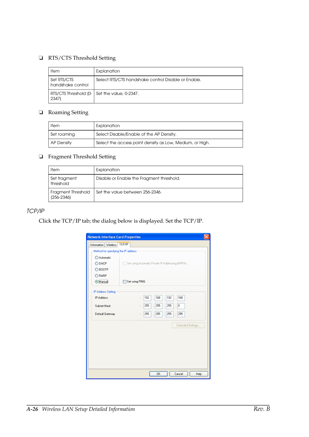 Epson TM-P60 manual Tcp/Ip 