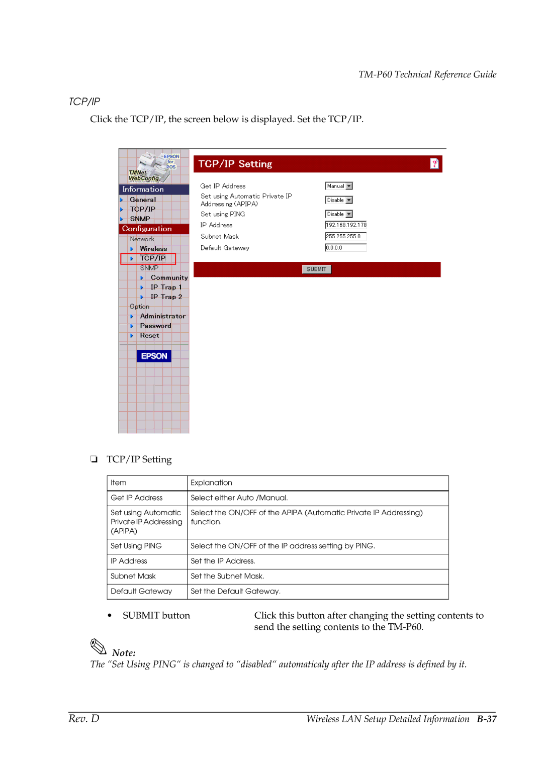 Epson TM-P60 manual Wireless LAN Setup Detailed Information B-37 