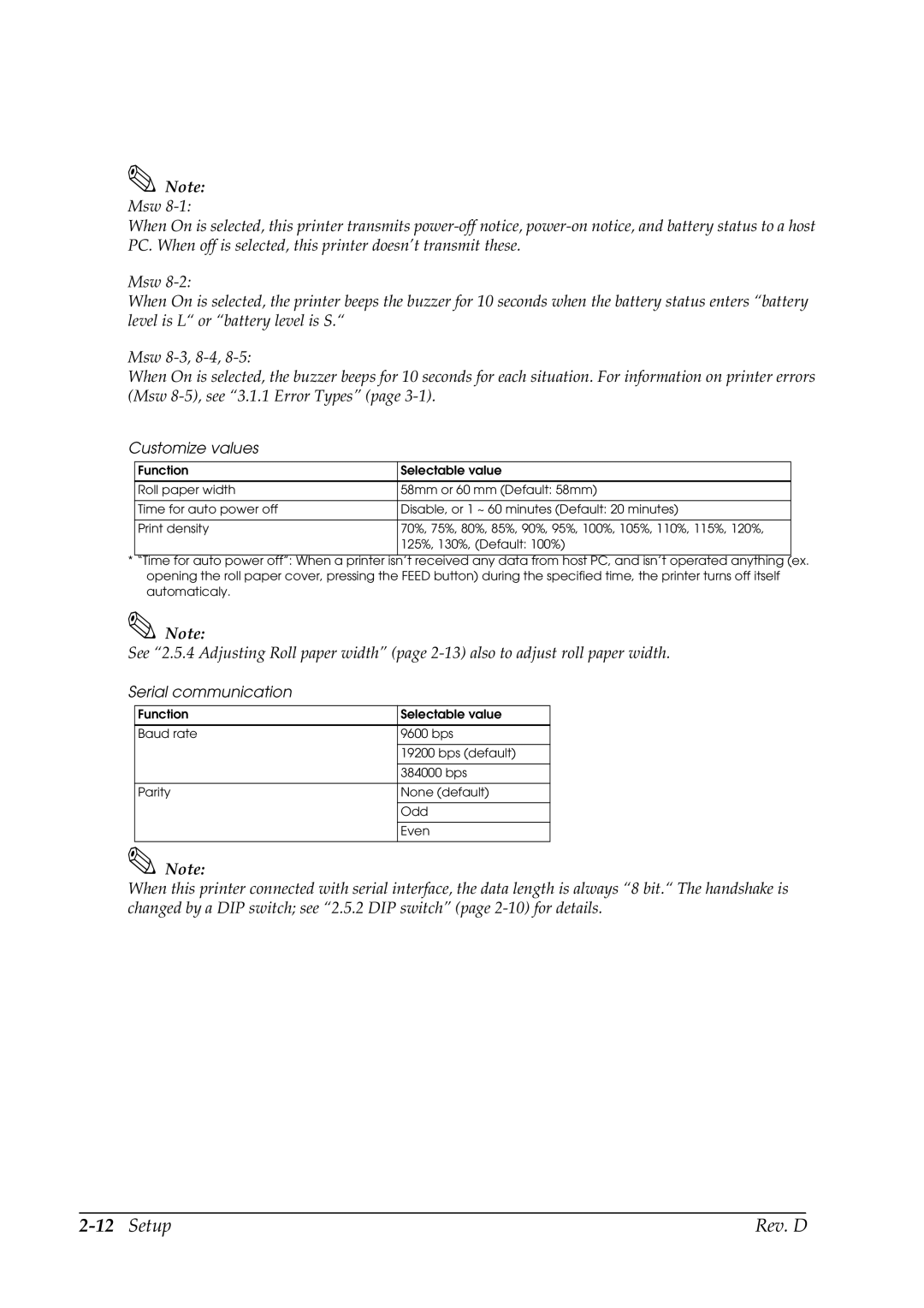 Epson TM-P60 manual Customize values 