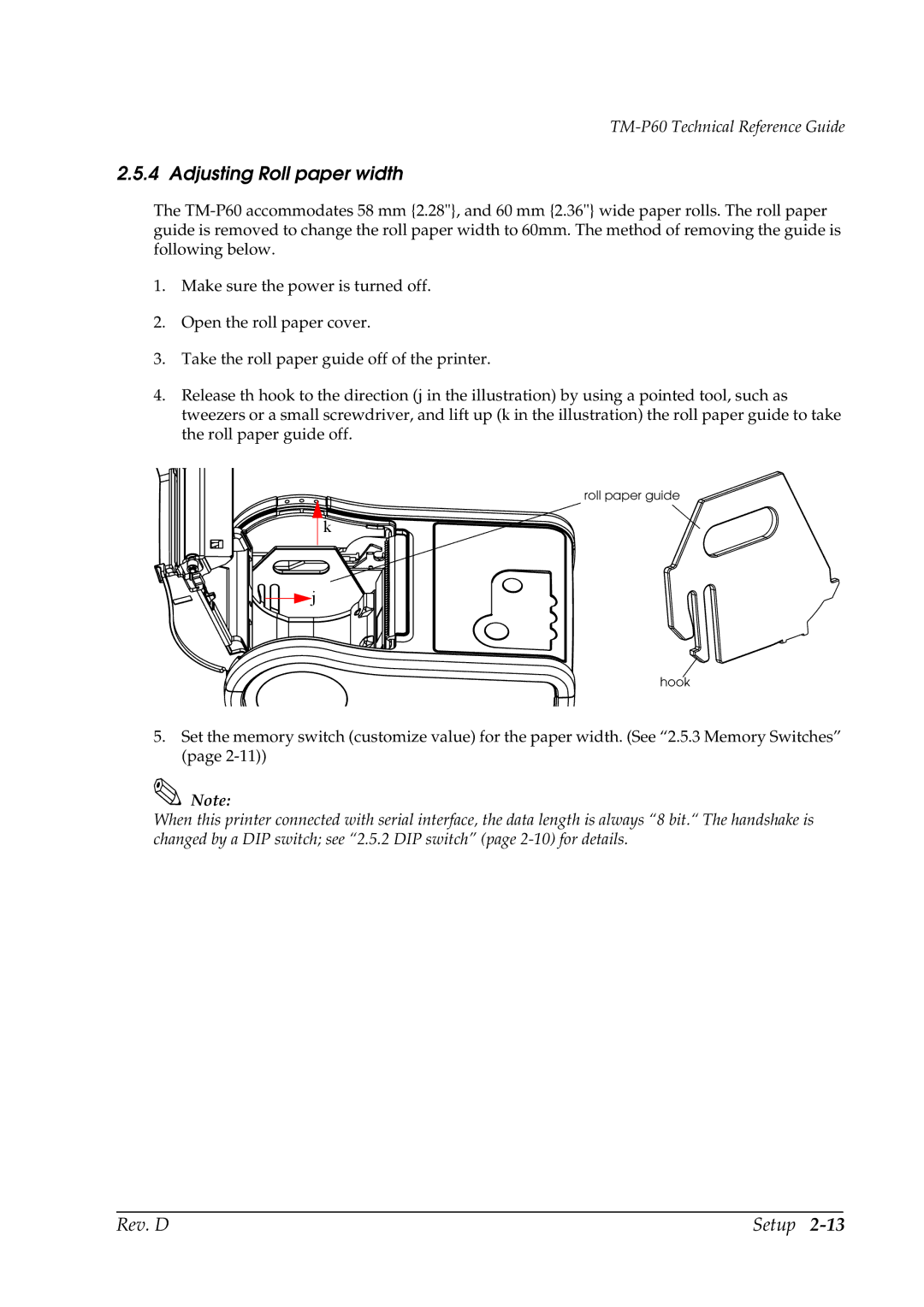 Epson TM-P60 manual Adjusting Roll paper width 