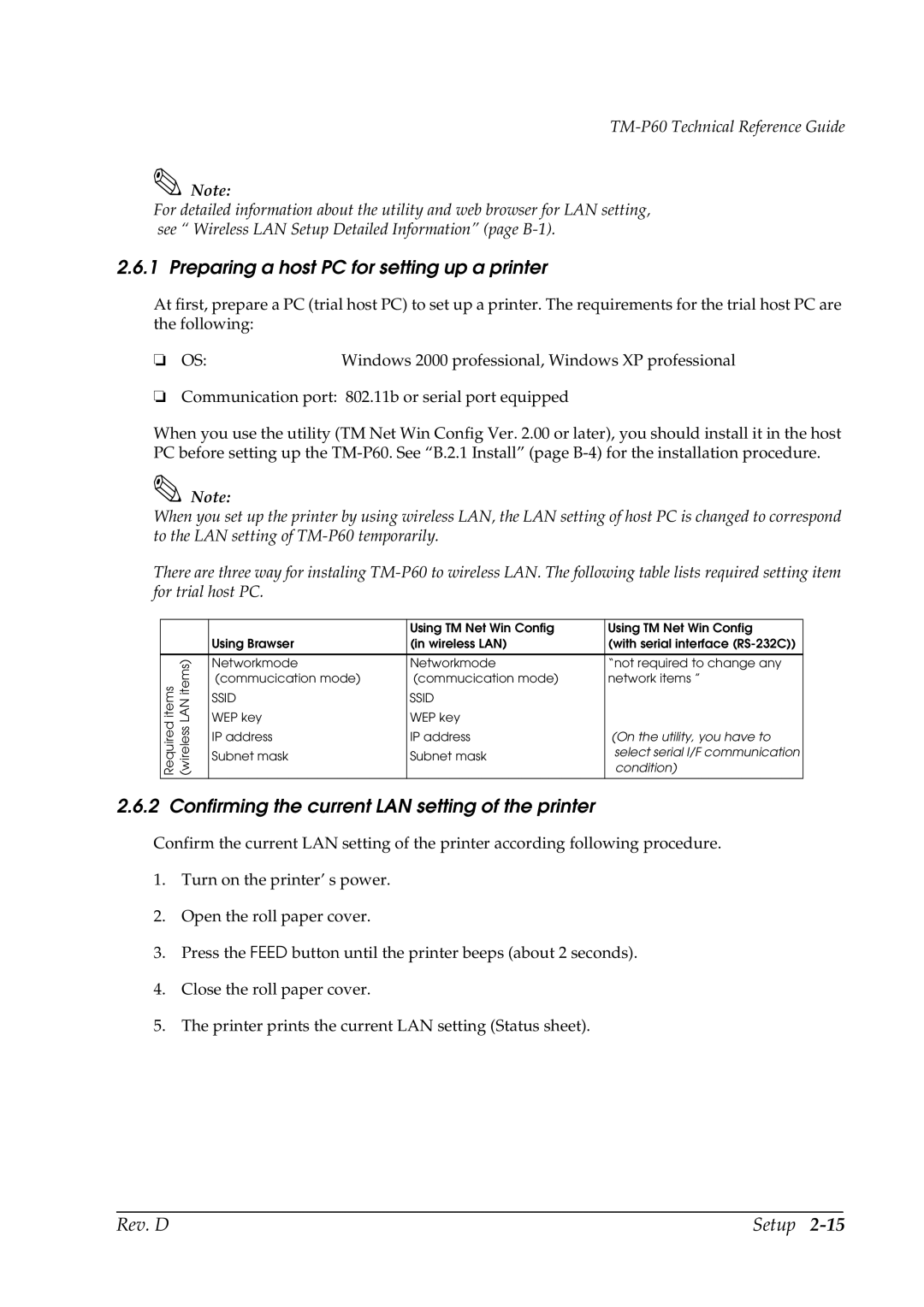 Epson TM-P60 manual Preparing a host PC for setting up a printer, Confirming the current LAN setting of the printer 