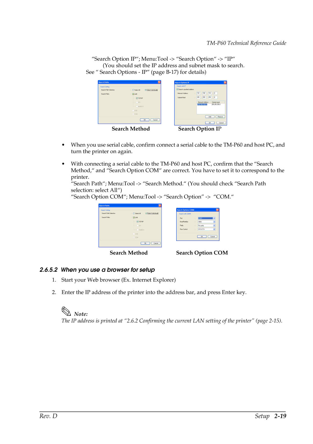 Epson TM-P60 manual When you use a browser for setup, Search Method Search Option I P 