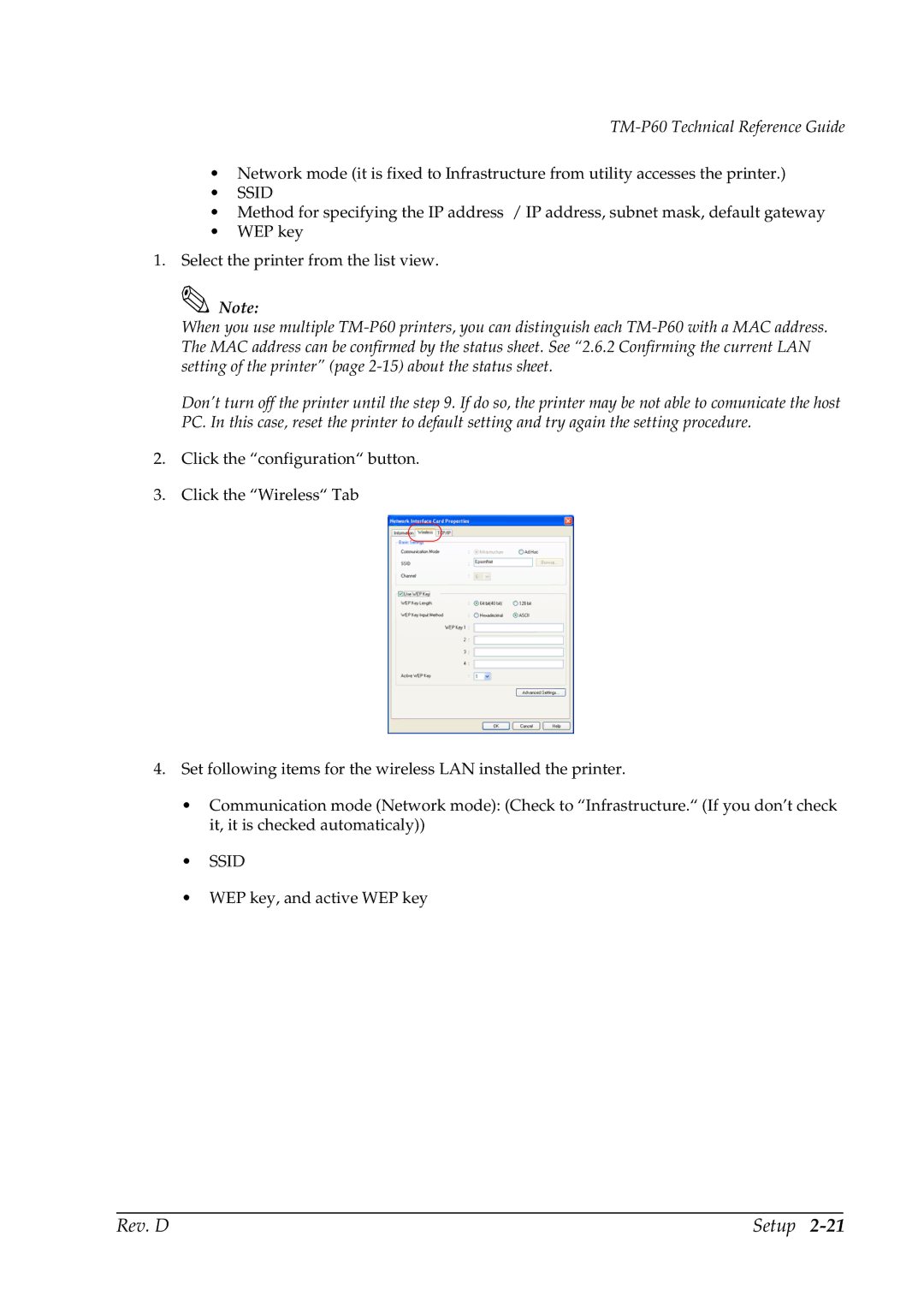 Epson TM-P60 manual Ssid 