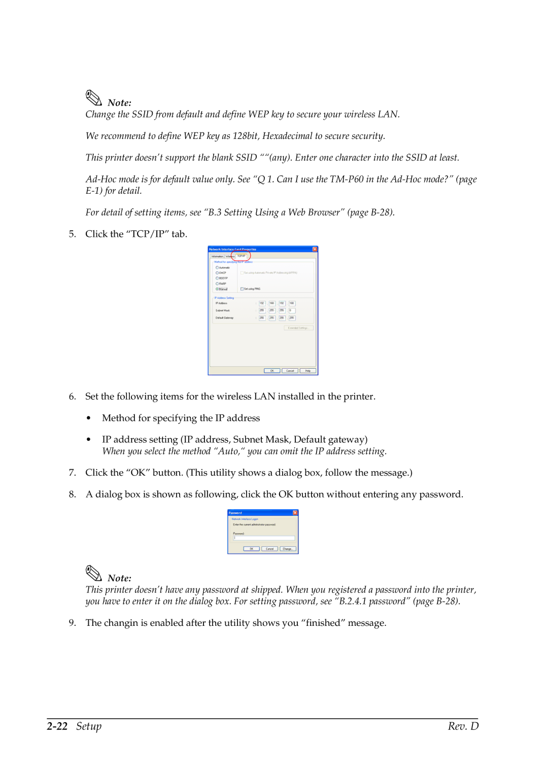 Epson TM-P60 manual Setup Rev. D 