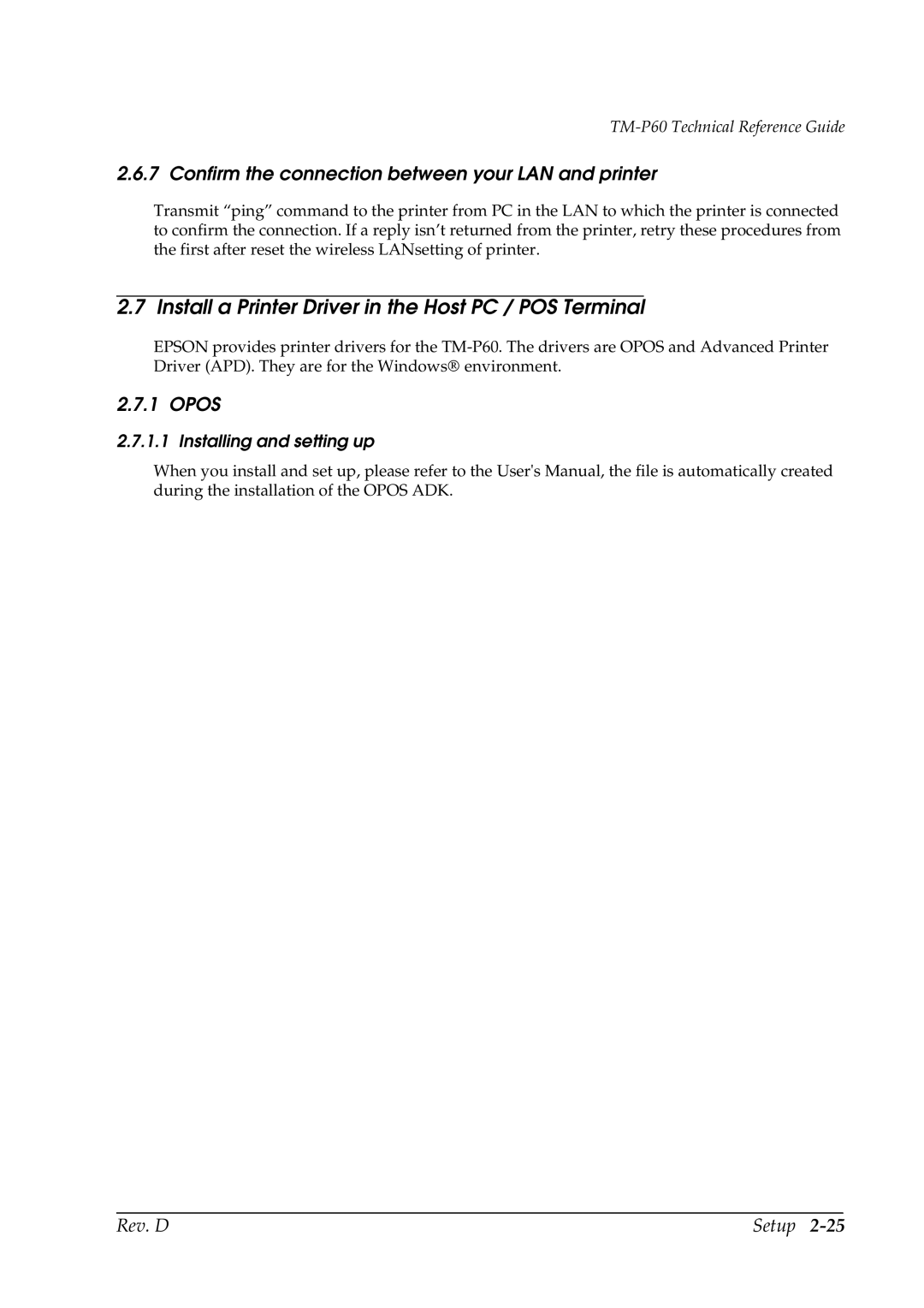 Epson TM-P60 Install a Printer Driver in the Host PC / POS Terminal, Confirm the connection between your LAN and printer 