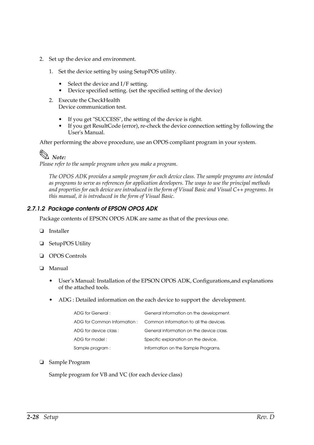 Epson TM-P60 manual Package contents of Epson Opos ADK 