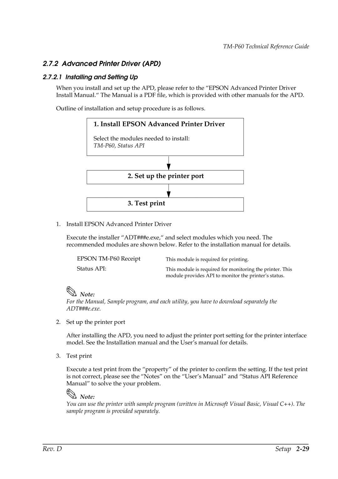 Epson manual Advanced Printer Driver APD, TM-P60, Status API 