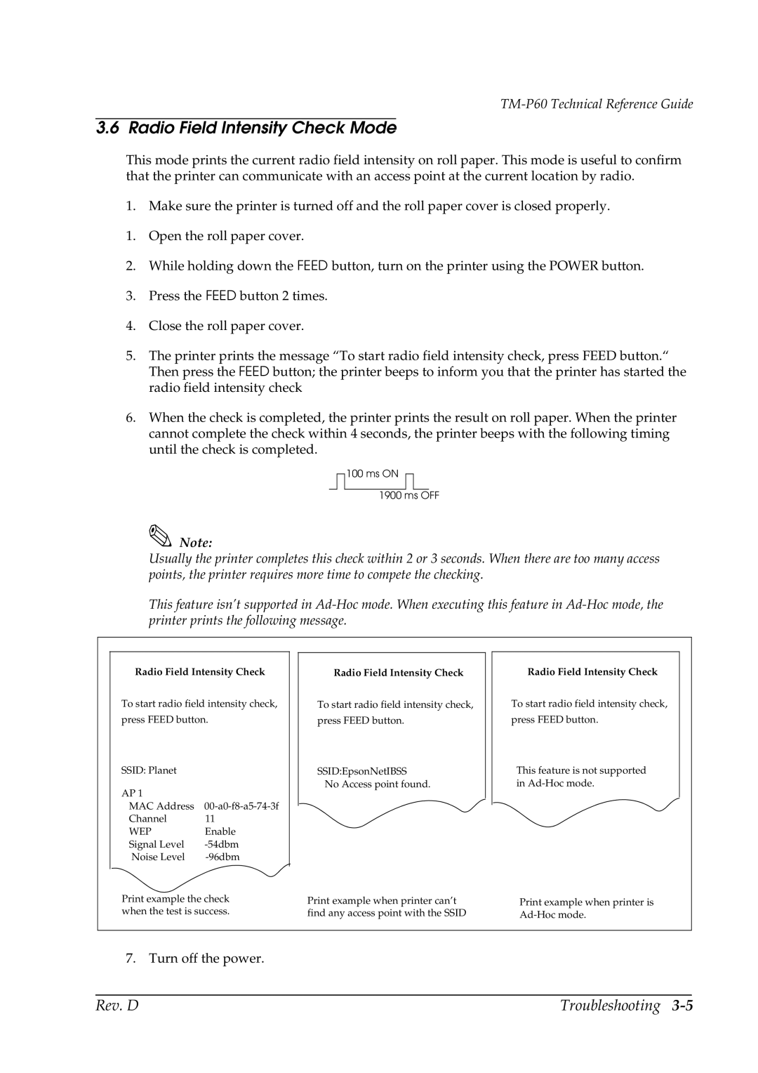 Epson TM-P60 manual Radio Field Intensity Check Mode 