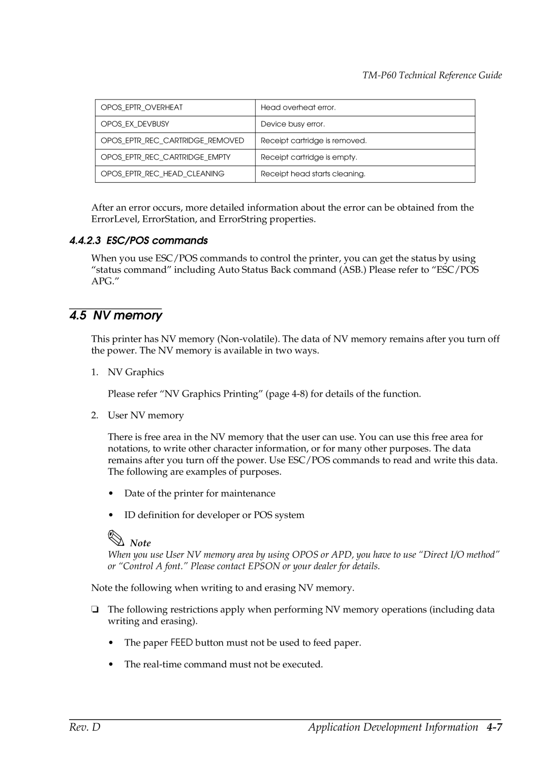 Epson TM-P60 manual NV memory, 2.3 ESC/POS commands 