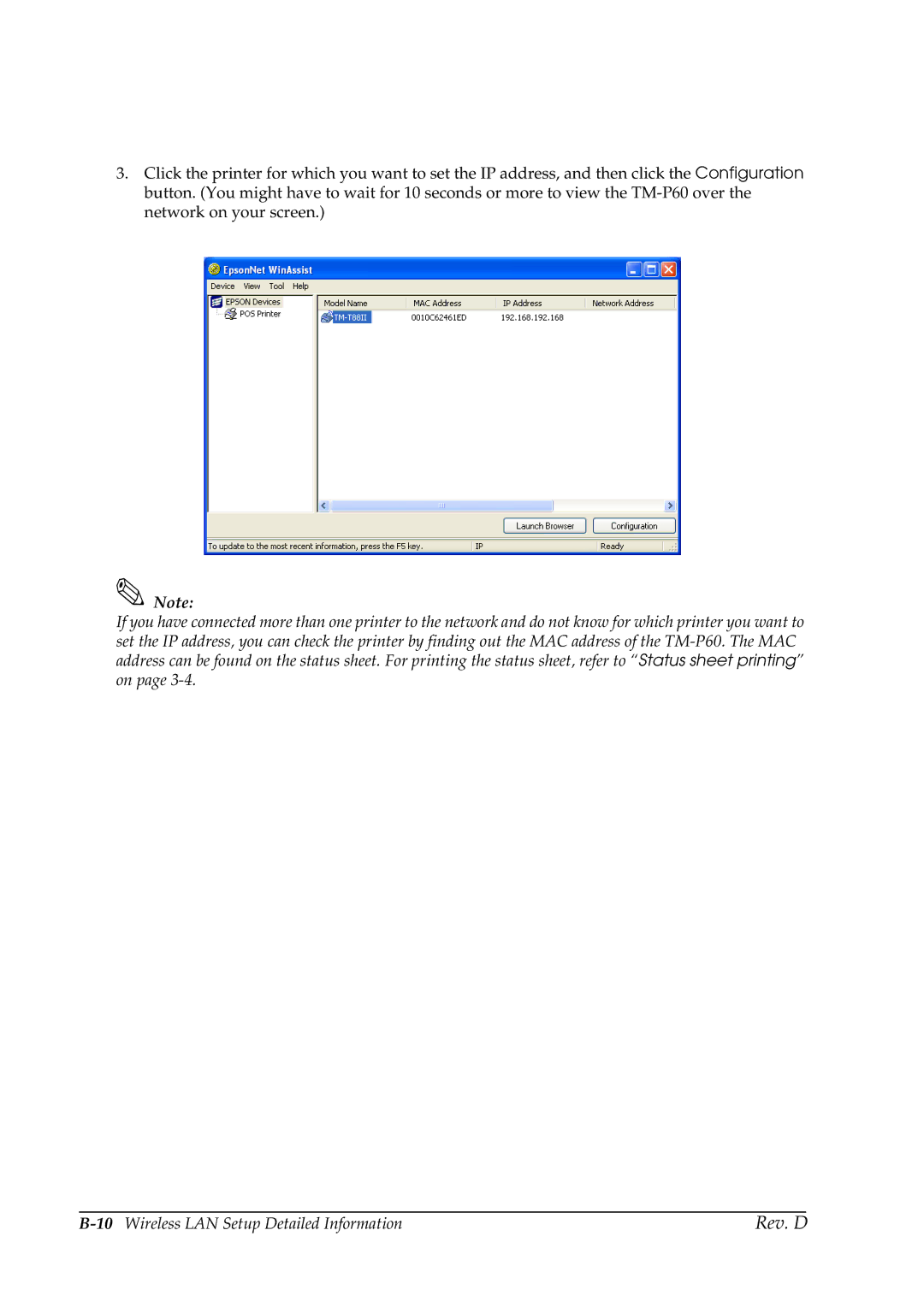 Epson TM-P60 manual 10Wireless LAN Setup Detailed Information 