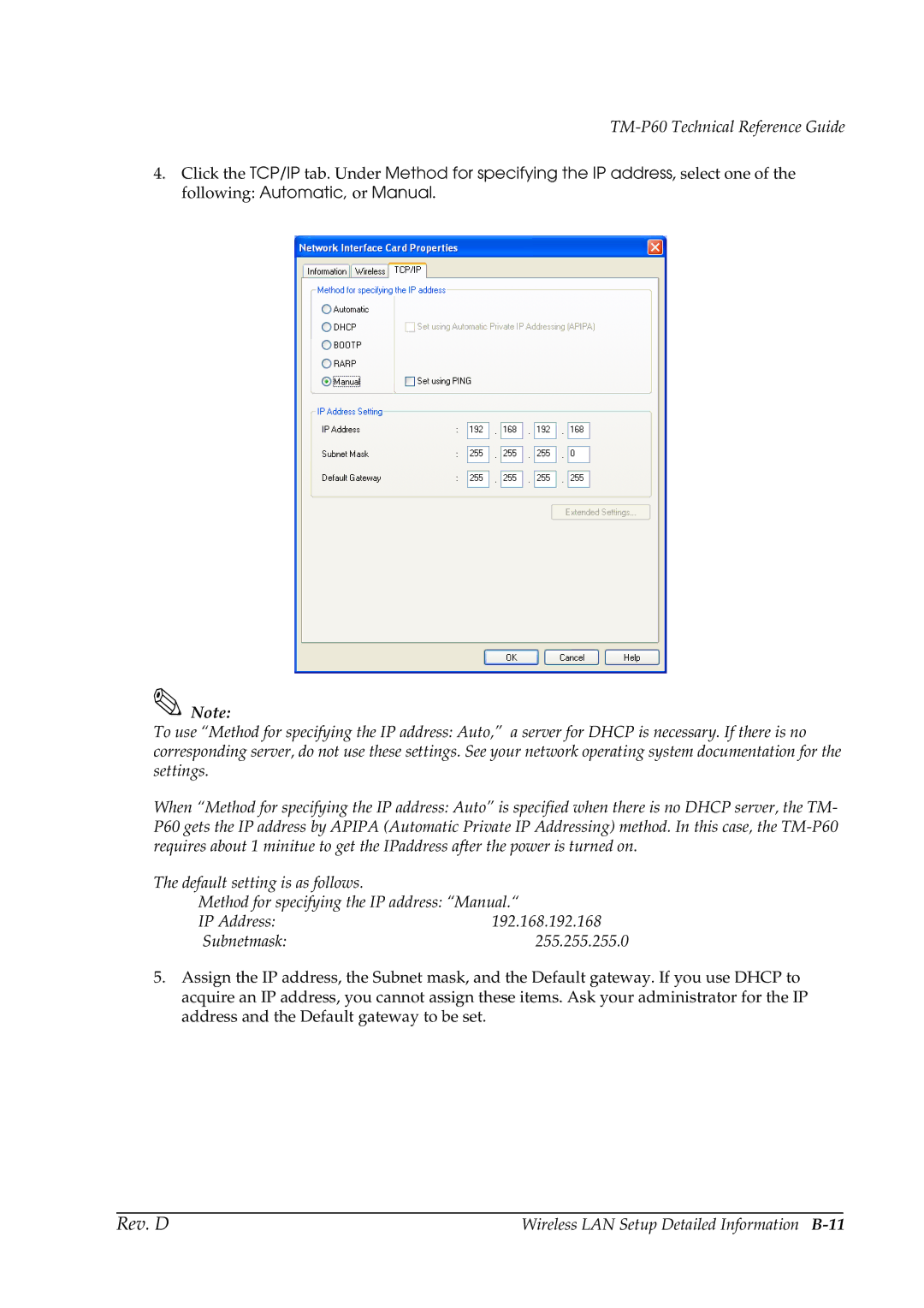 Epson TM-P60 manual Wireless LAN Setup Detailed Information B-11 