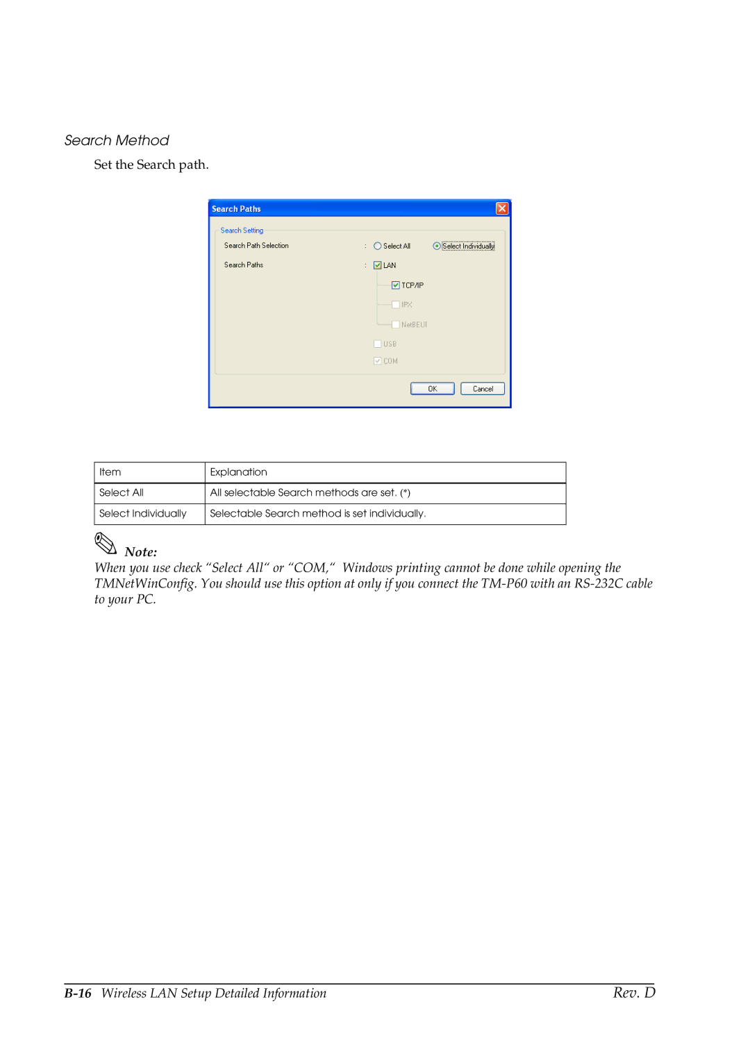 Epson TM-P60 manual Search Method, Set the Search path 