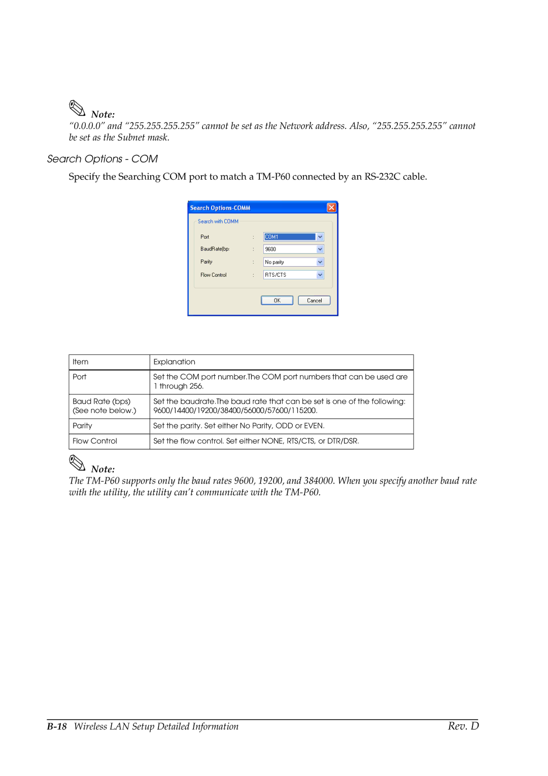 Epson TM-P60 manual Search Options COM 