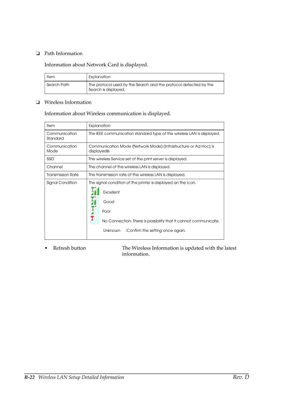 Epson TM-P60 manual 22Wireless LAN Setup Detailed Information 