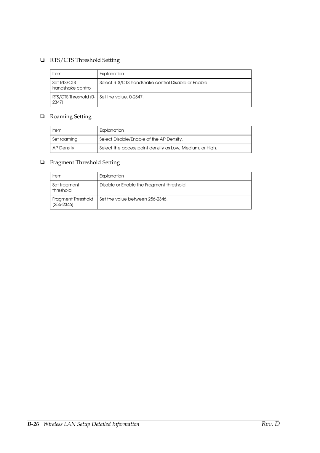 Epson TM-P60 manual 26Wireless LAN Setup Detailed Information 