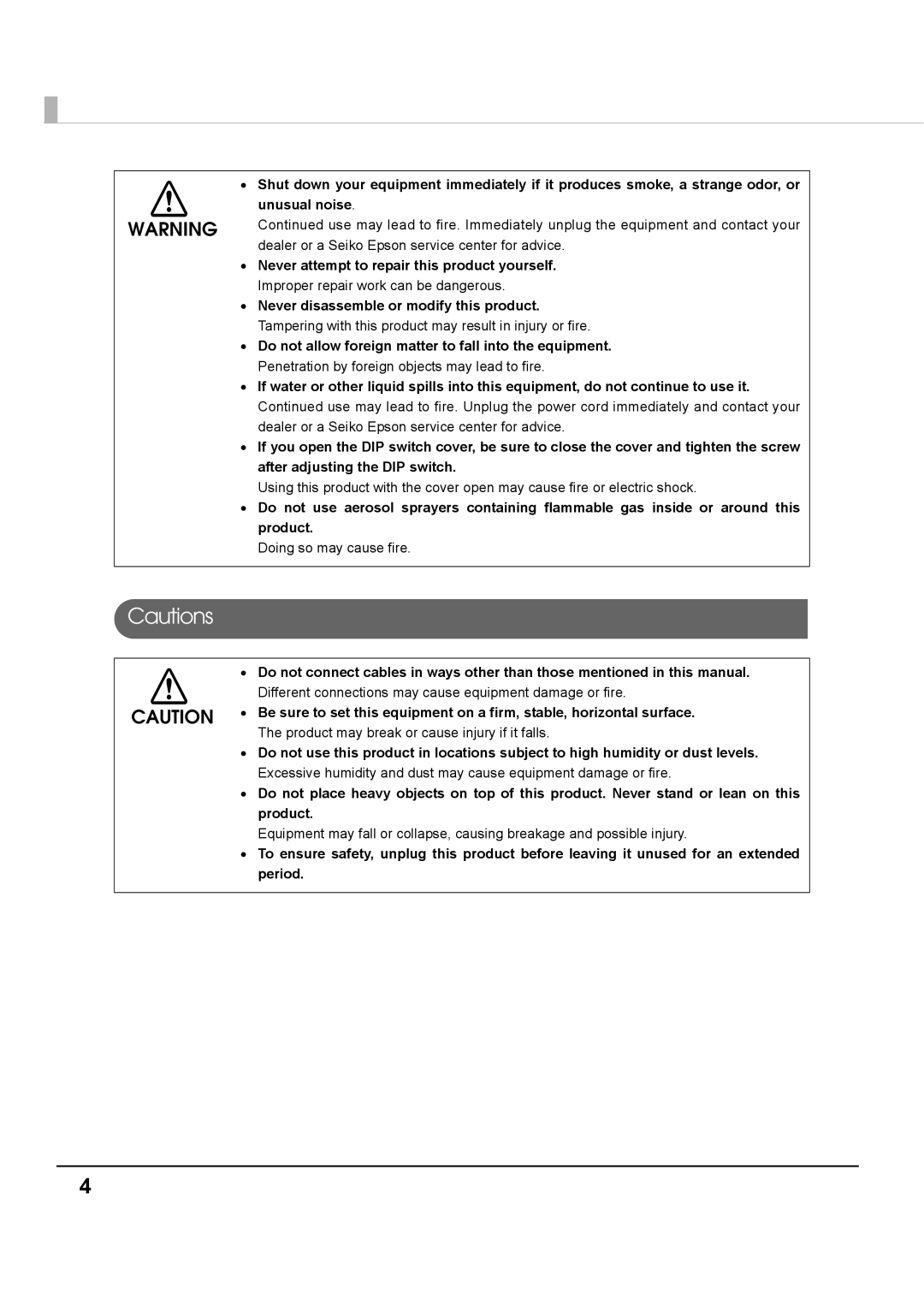 Epson TM-S1000 specifications Dealer or a Seiko Epson service center for advice 