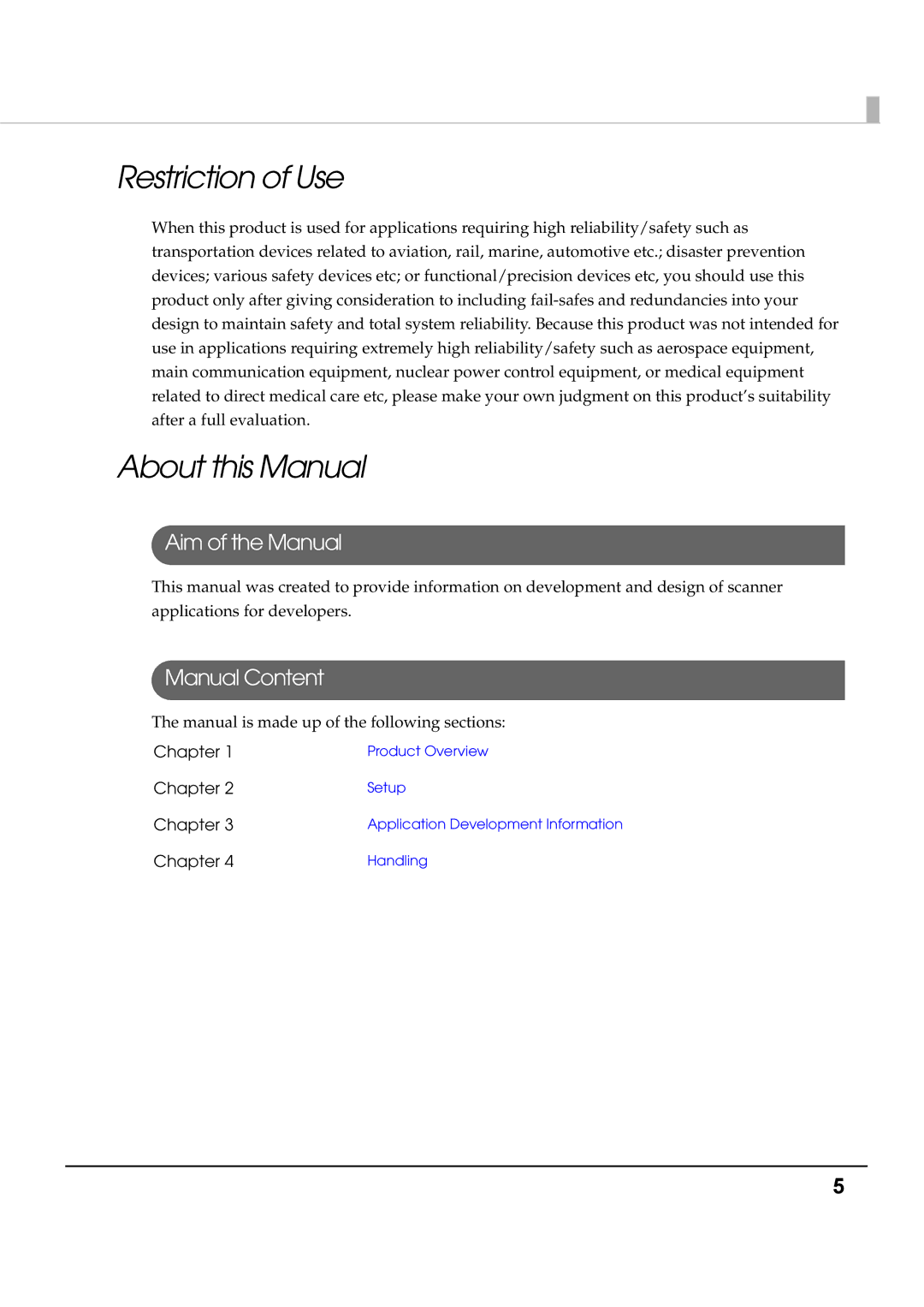 Epson TM-S1000 specifications Restriction of Use, About this Manual, Aim of the Manual, Manual Content 