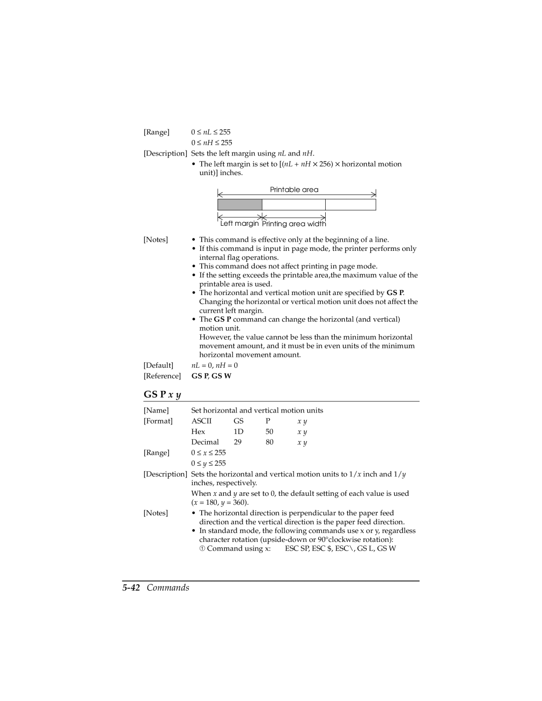 Epson TM-T85P manual GS P x y, 42Commands 