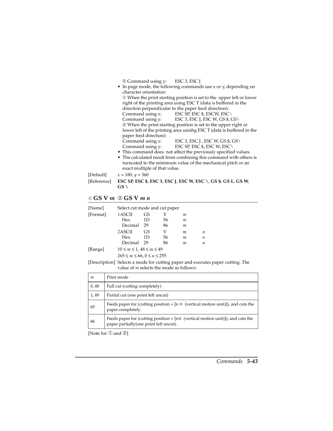 Epson TM-T85P manual ➀ GS V m ➁ GS V m n, 2ASCII 