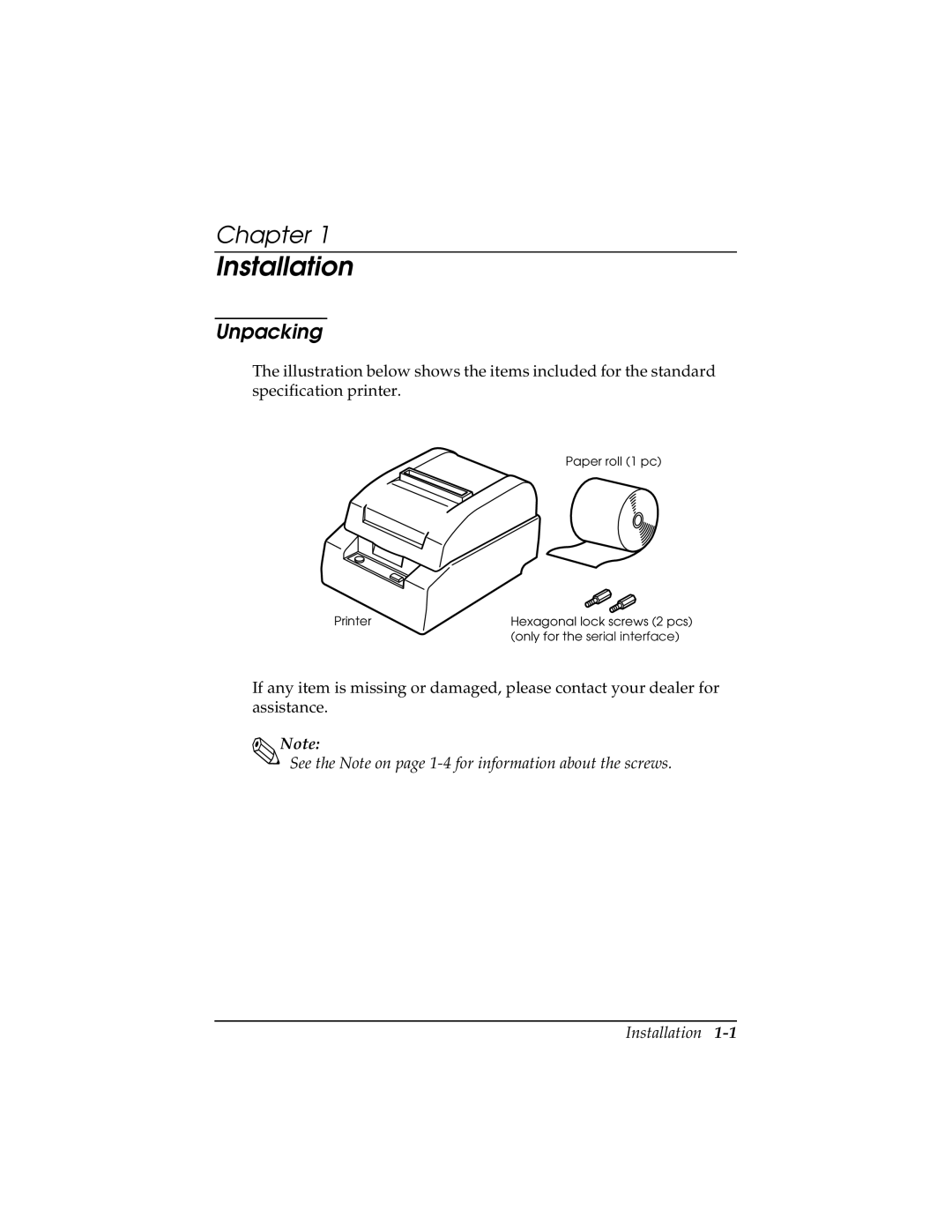 Epson TM-T85P manual Installation, Unpacking 