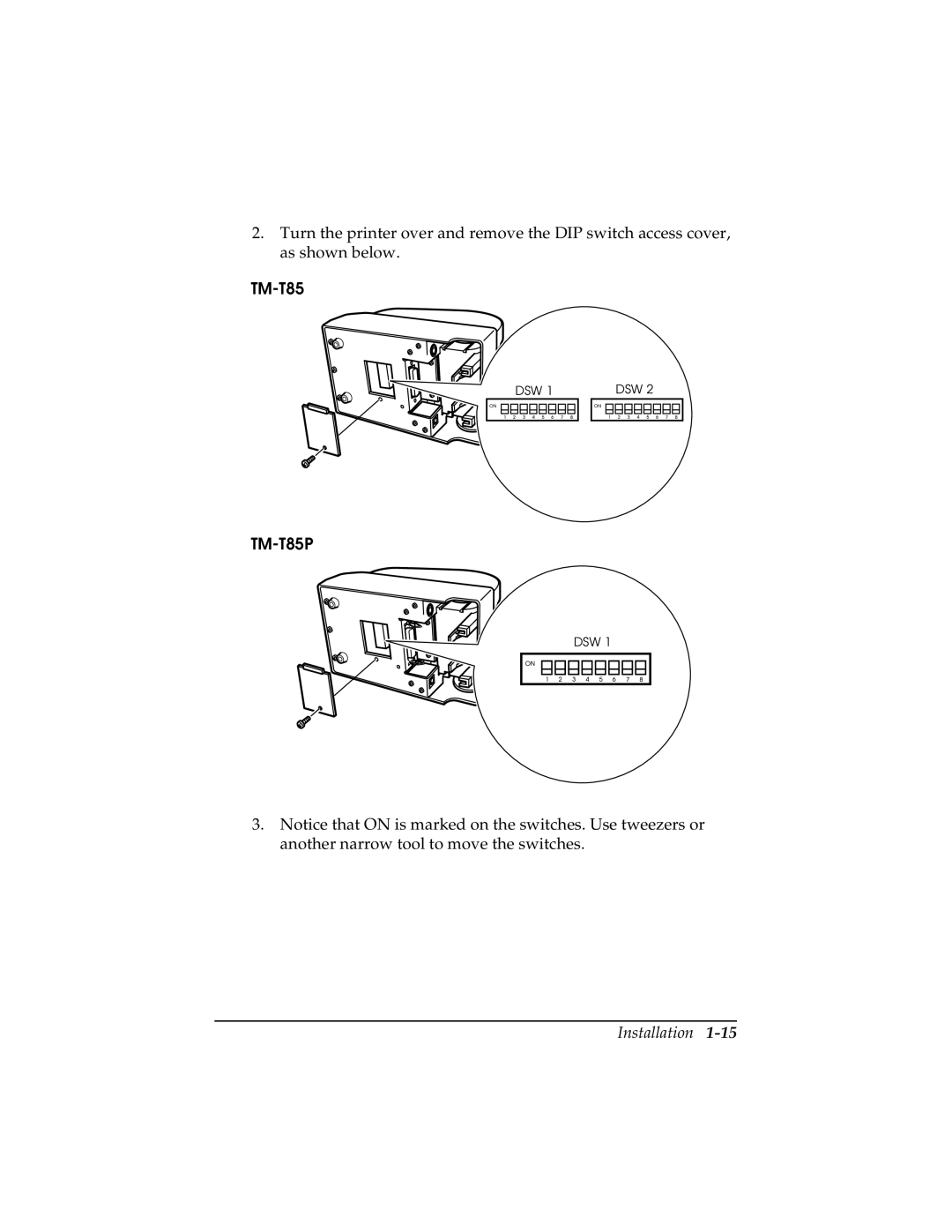 Epson TM-T85P manual Dsw 