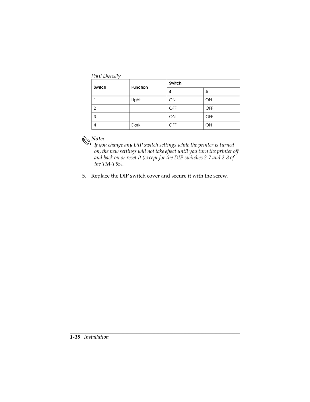 Epson TM-T85P manual 18Installation 