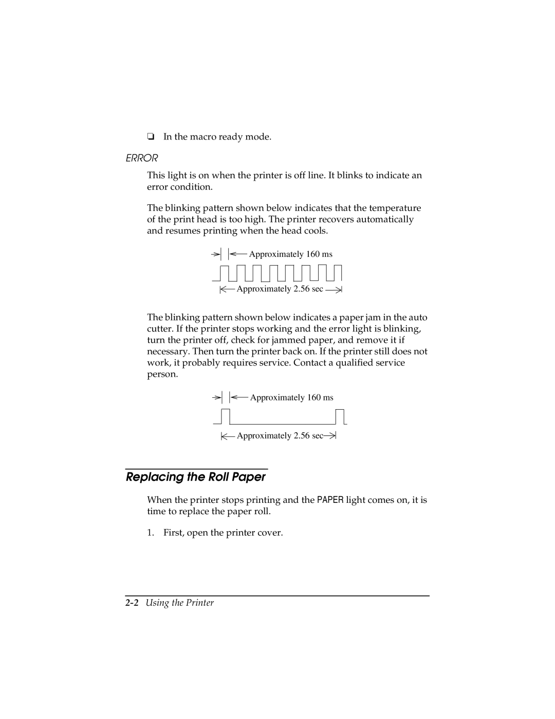 Epson TM-T85P manual Replacing the Roll Paper, 2Using the Printer 