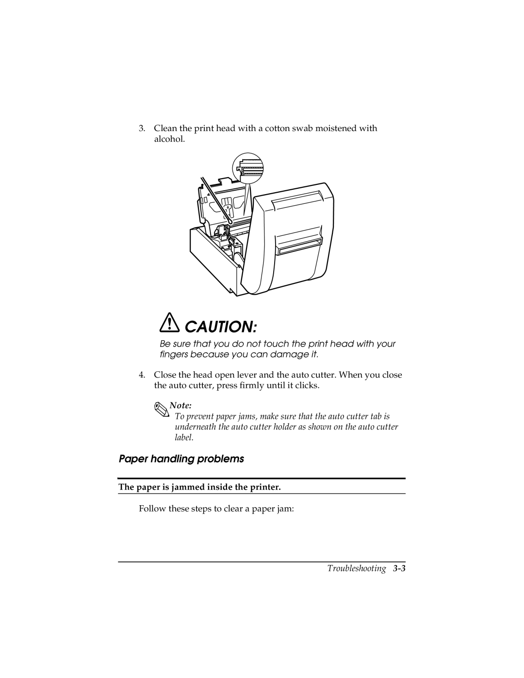 Epson TM-T85P manual Paper handling problems, Paper is jammed inside the printer 