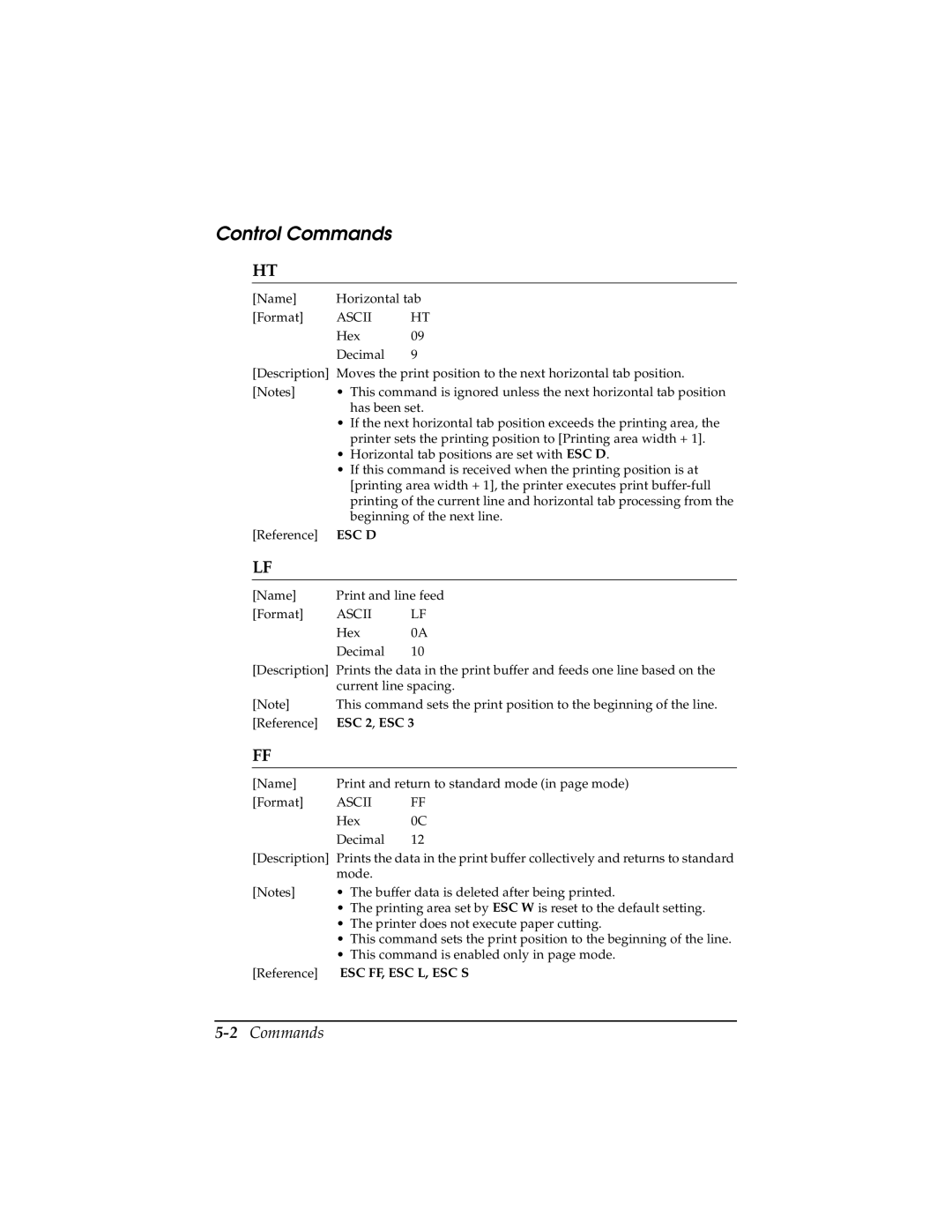 Epson TM-T85P manual Control Commands, 2Commands 