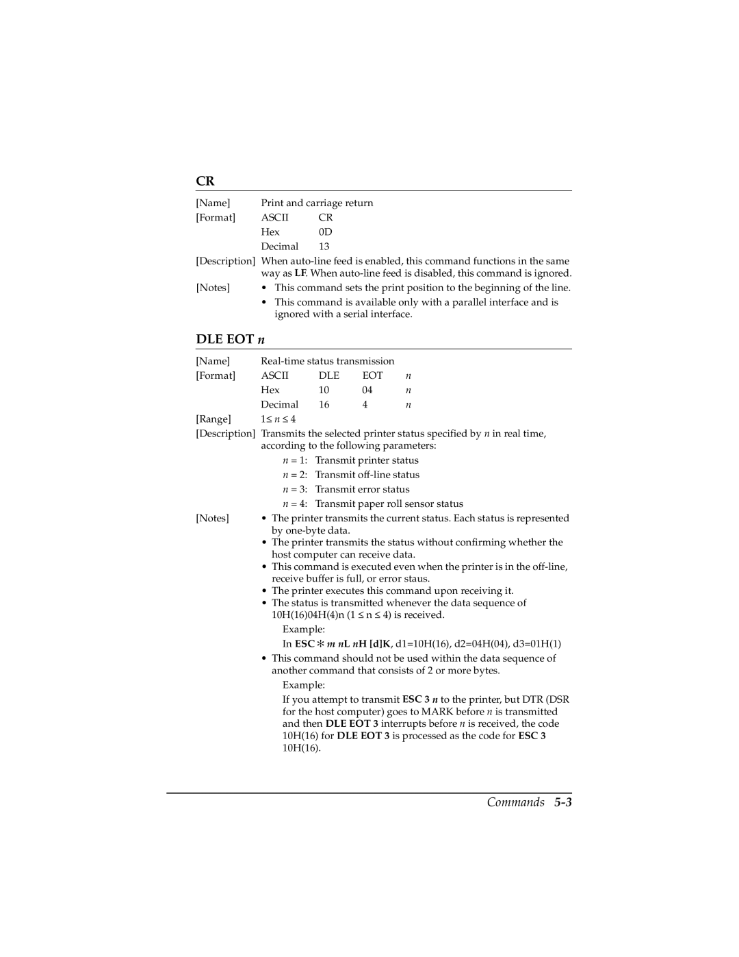 Epson TM-T85P manual DLE EOT n, Ascii DLE EOT 