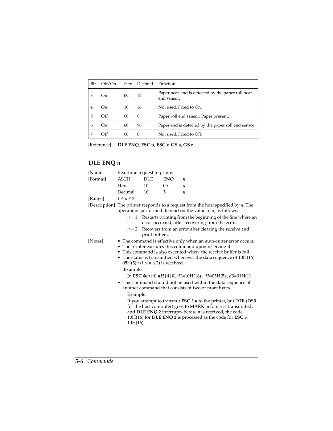 Epson TM-T85P manual DLE ENQ n, 6Commands 