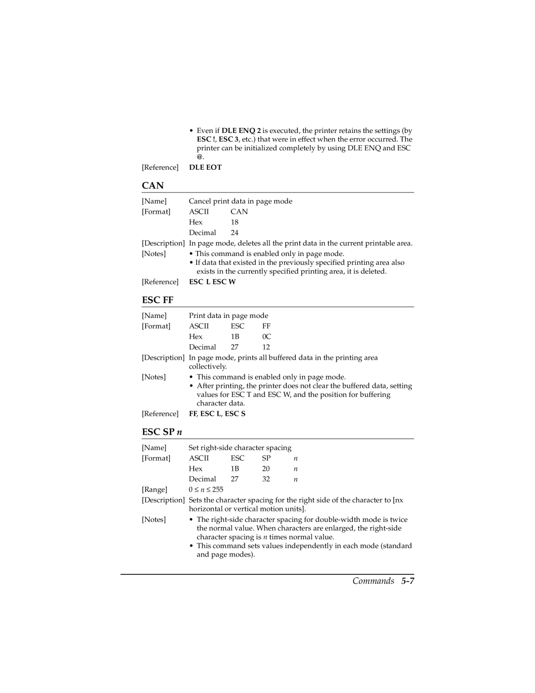 Epson TM-T85P manual Can, ESC SP n 