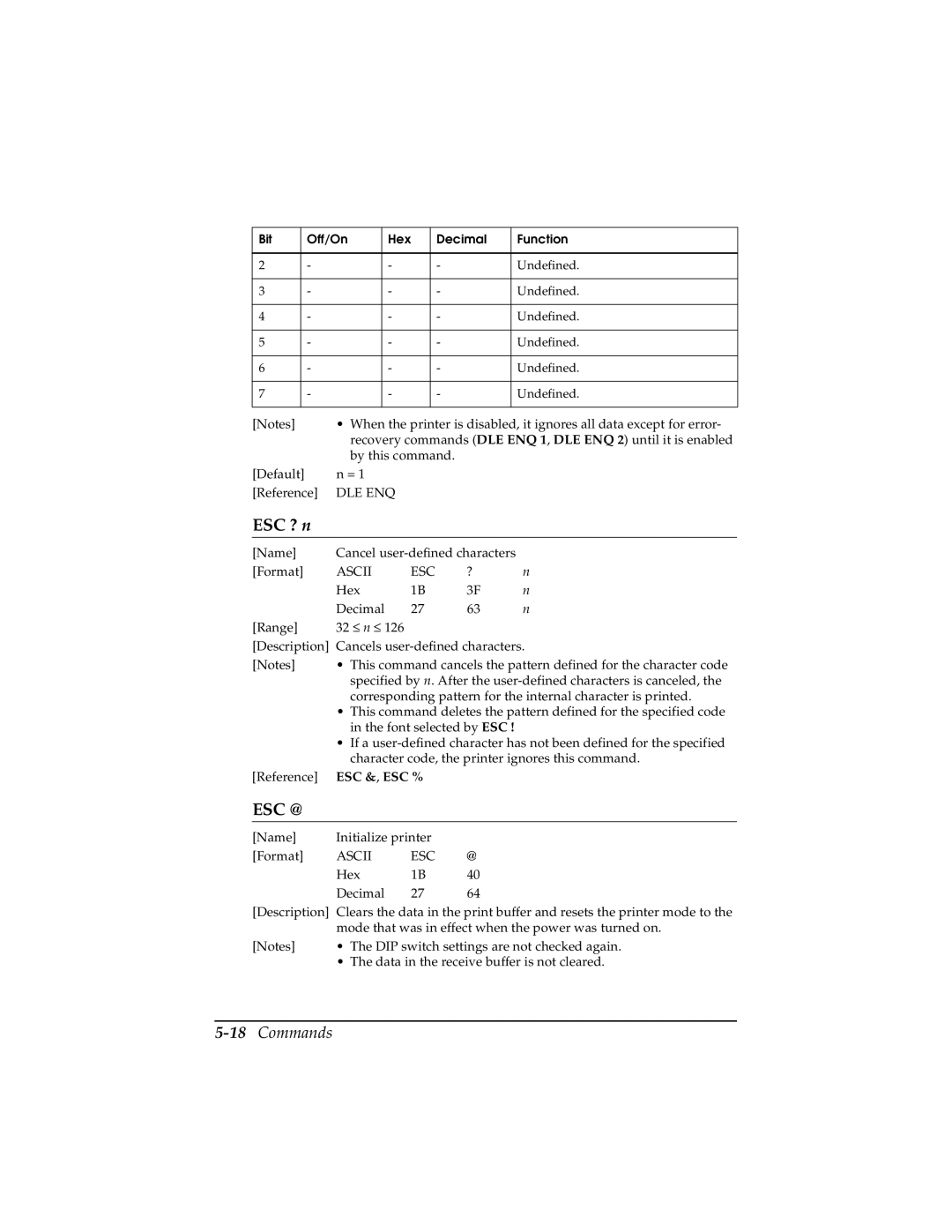 Epson TM-T85P manual ESC ? n, 18Commands 