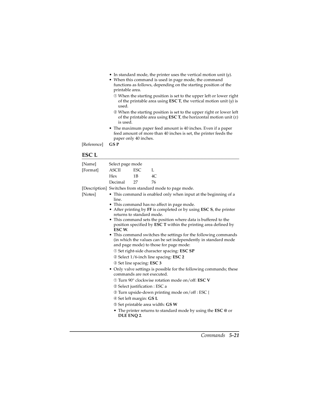 Epson TM-T85P manual Esc L 