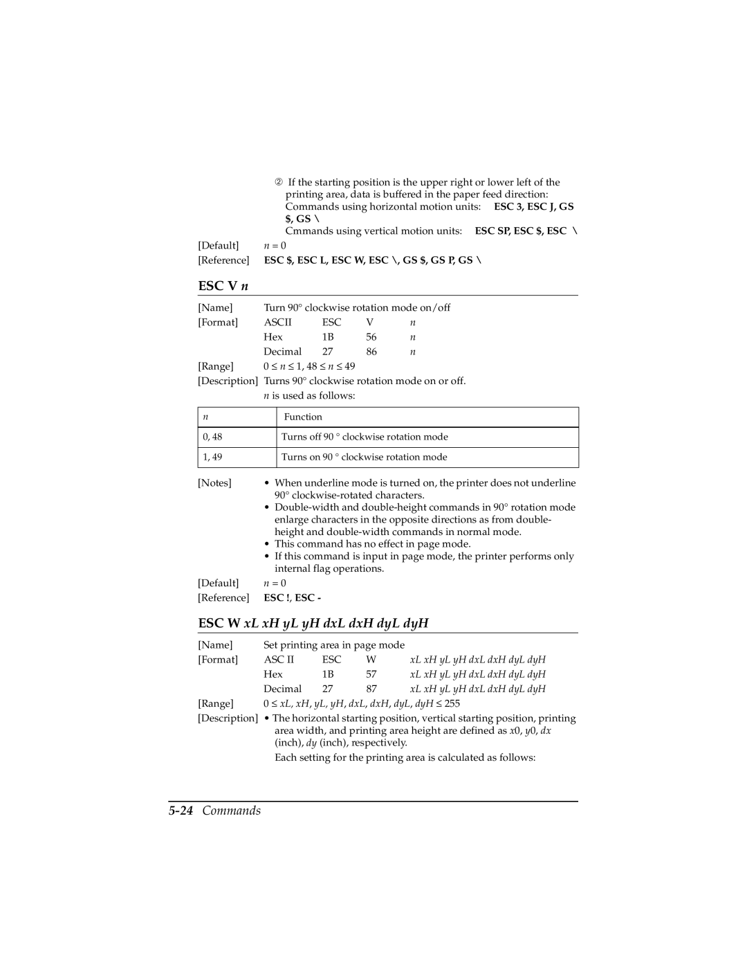 Epson TM-T85P manual ESC V n, 24Commands 