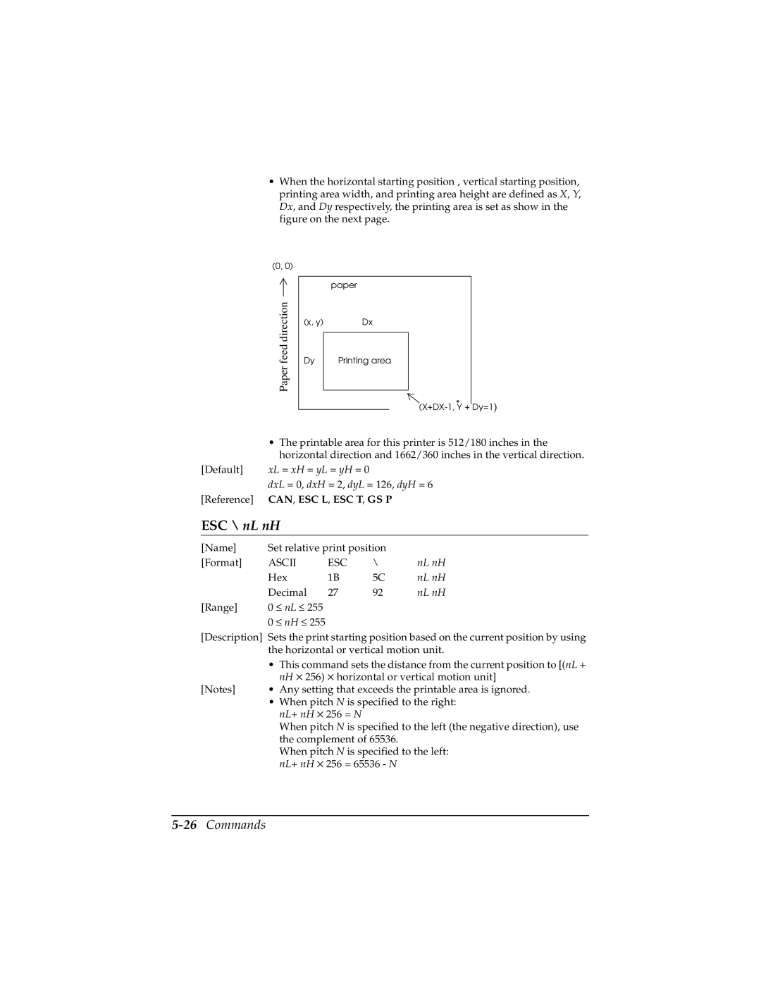 Epson TM-T85P manual ESC \ nL nH, 26Commands 