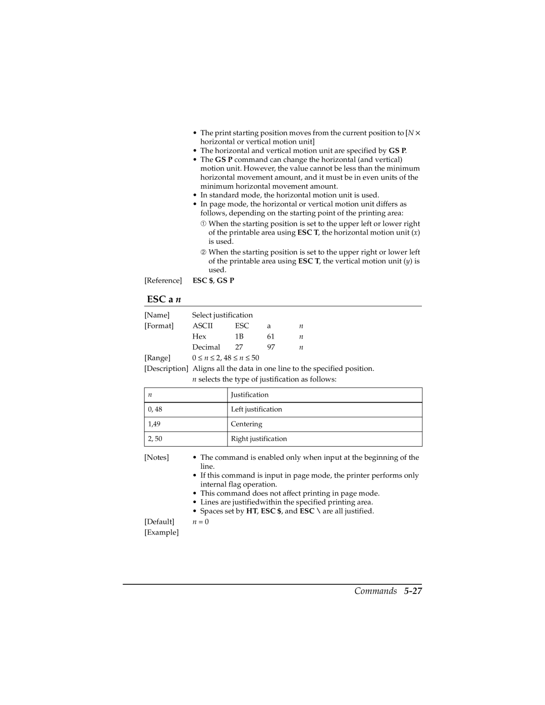 Epson TM-T85P manual ESC a n 